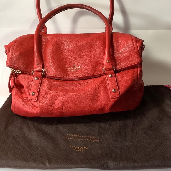 Kate Spade Cobble Hill fold over red shoulder bag - Picture 2 of 16